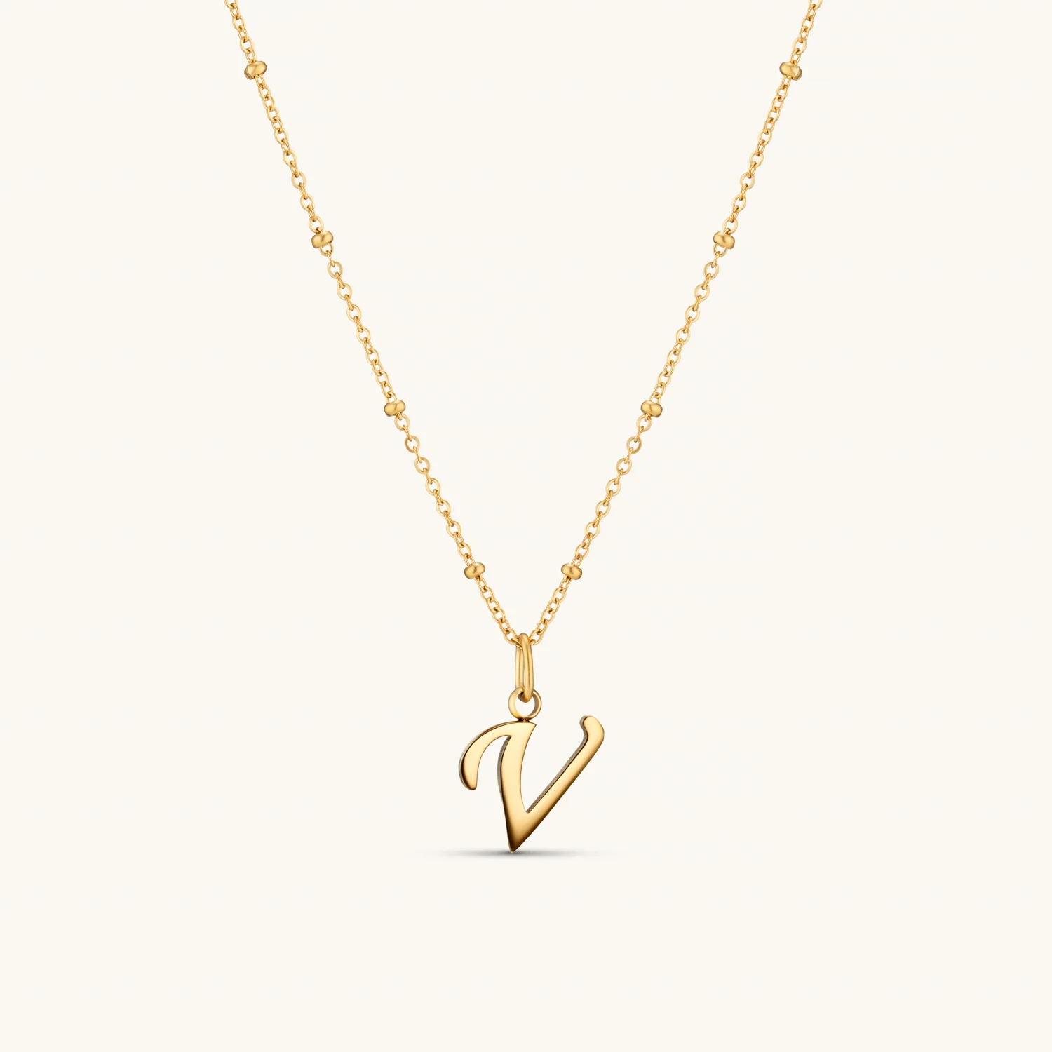 V Script Initial Necklace Gold