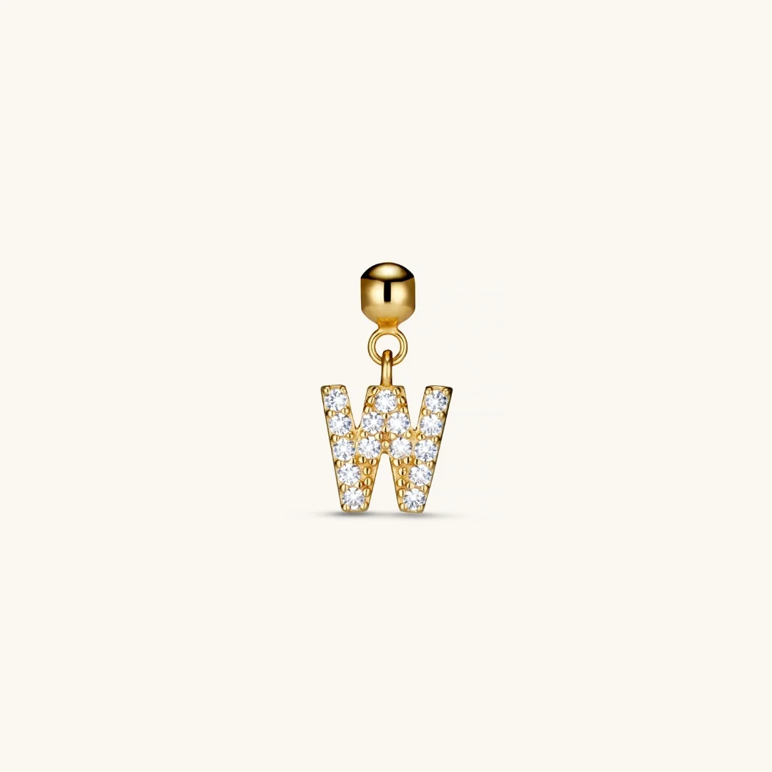 W Diamond Initial Charm Gold