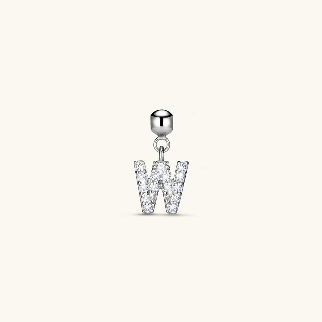 W Diamond Initial Charm Silver