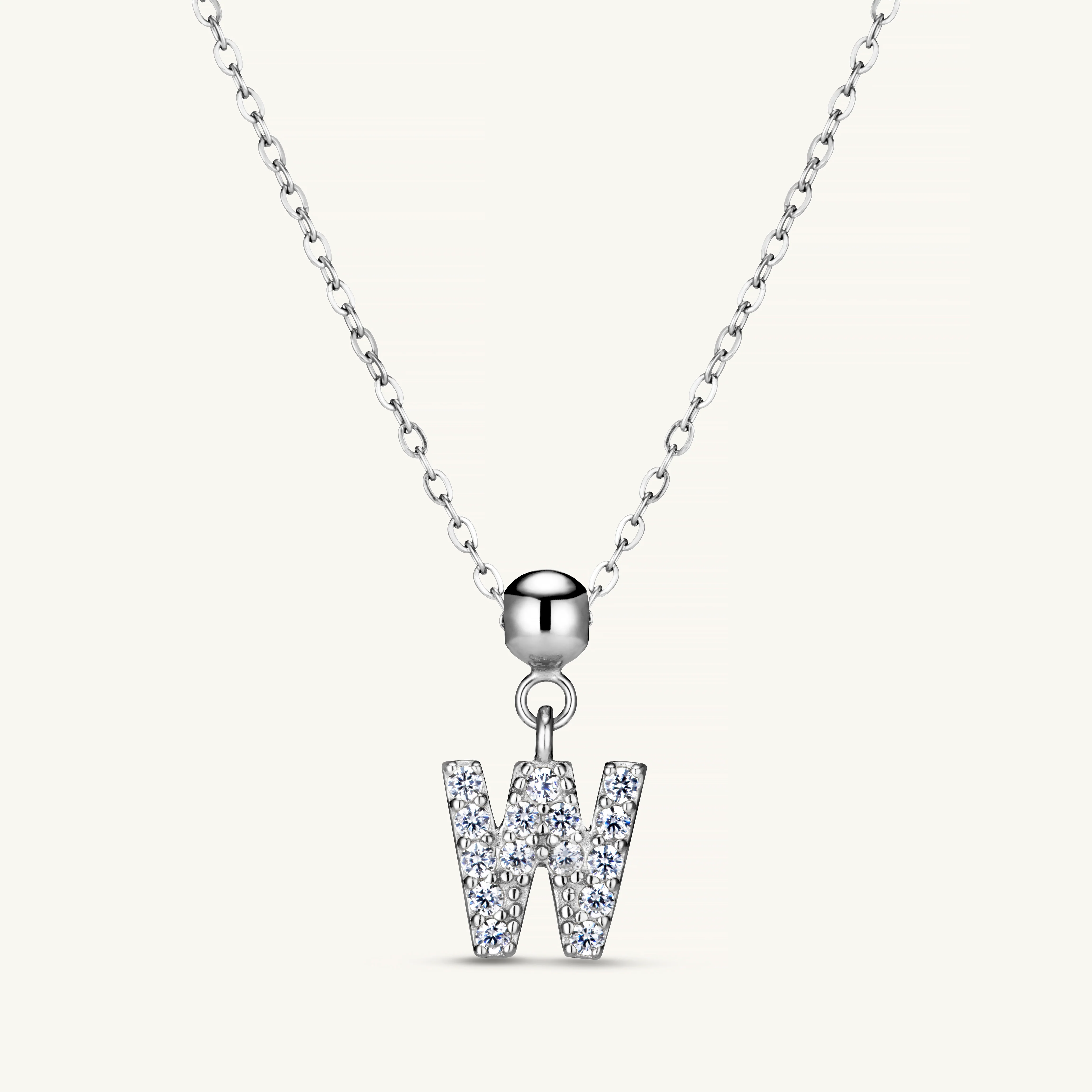 W Diamond Initial Charm Silver - Image 3
