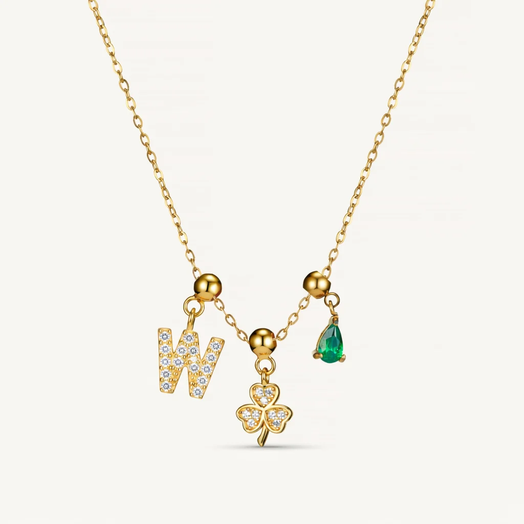 W Lucky Emerald Charm Necklace Gold