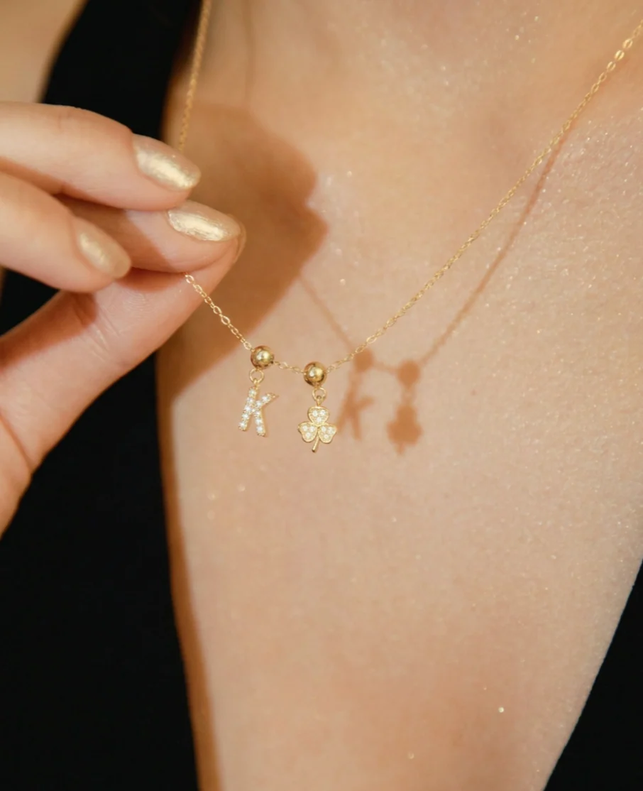 R Lucky Initial Charm Necklace Gold - Image 4