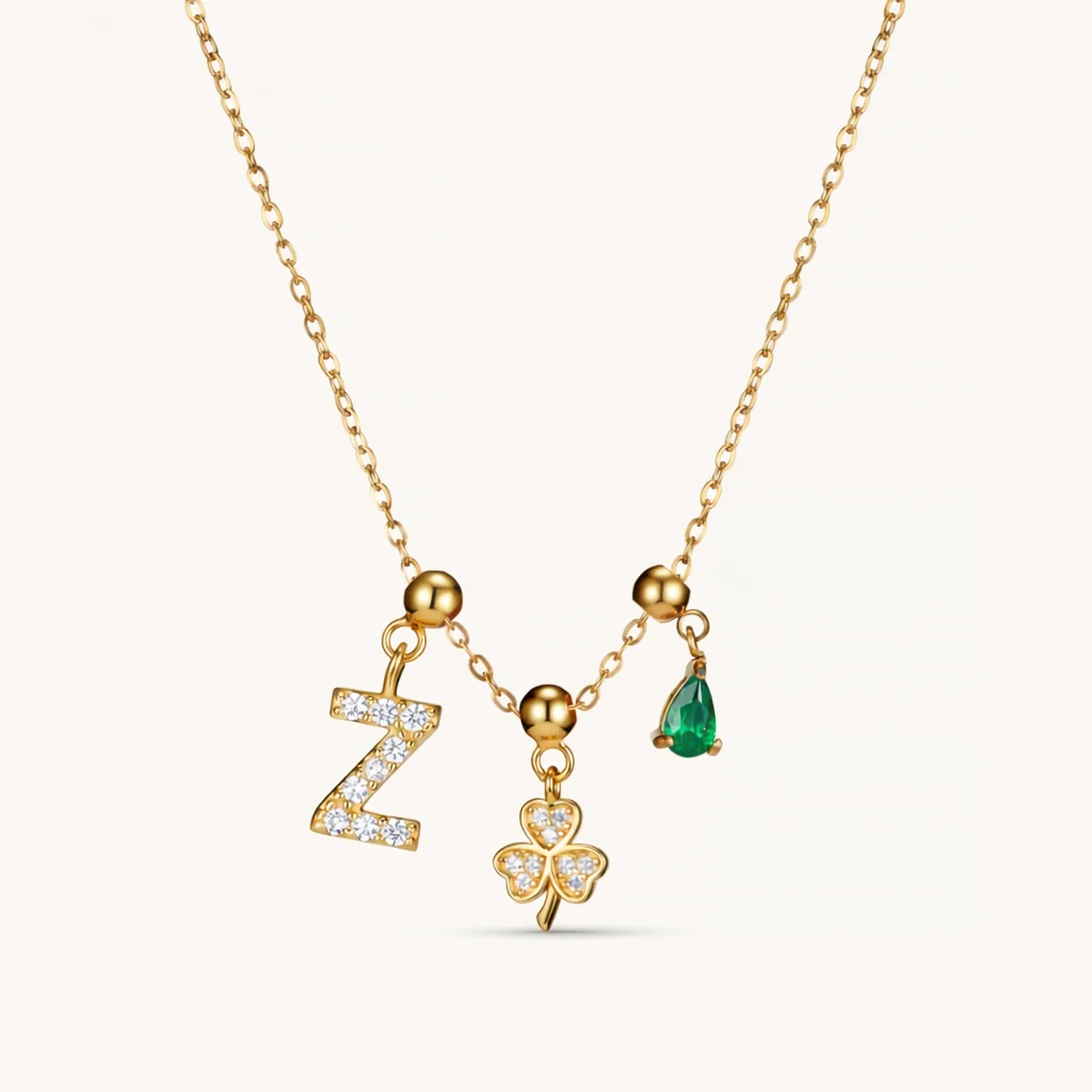 Z Lucky Emerald Charm Necklace Gold